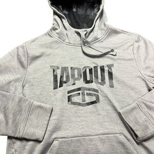 Tapout Hoodie Men Medium Gray Training Sweatshirt Performance MMA Spell Out Logo